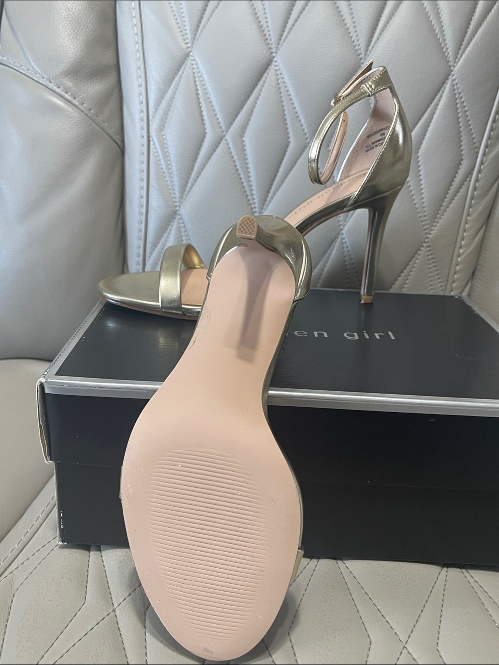 Madden Girl Metallic Gold Ankle Strap Stiletto Sandals - Picture 11 of 12